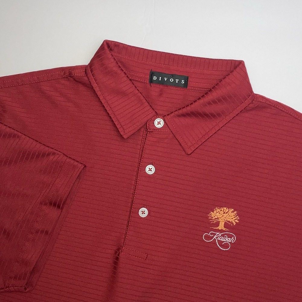Divots Kiawah Golf Polo Shirt Mens Large Red Short Sleeve Stretch Ocean Course